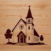 Detailed Christian Church SVG Design A detailed vector illustration of a traditional Christian church building with a prominent steeple.