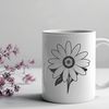 A stylized illustration of a daisy flower with symmetrical petals and center details.