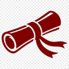 A traditional graduation diploma represented as a roll of paper with a ribbon attached.