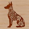 Doberman Pinscher Clip Art Illustration A detailed illustration of a sitting Doberman Pinscher surrounded by floral patterns.