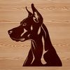 Doberman Head Clip Art Vector Illustration A high-quality SVG illustration of a Doberman Pinscher's head from the front, suitable for various design projects.