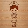 Silhouette of a nurse with medical hat and stethoscope.