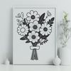 Hand-Drawn Floral Arrangement in Pastel Hues A hand-drawn bouquet of mixed flowers in shades of pink and white.