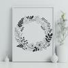 Floral design SVG template featuring a circular wreath made up of various flowers and foliage.