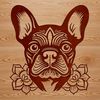 French Bulldog Face with Floral Pattern Illustrated French Bulldog head with ornate floral pattern.