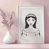 A young female character in a royal gown, suitable for use as clip art or vector design.