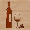 A stylized illustration of a glass of wine with a bottle in the background, suitable for vector graphics design.