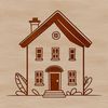 SVG illustration of a simple residential house with multiple rooms.