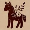 Beautiful Horse Design with Blooms A digital illustration of a horse with floral patterns in the background.