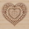 A stylized heart-shaped mandala design made up of intricate patterns and shapes.