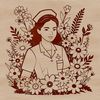 Female nurse silhouette in floral patterned uniform