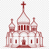 Vector Church Design with Domes and Towers A detailed illustration of a traditional Orthodox church with domes and towers, suitable for vector graphics design.