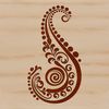 A stylized ornate paisley pattern with intricate shapes and details.