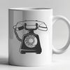 A simple illustration of a classic telephone with a cord, designed as vector art.