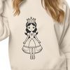 A young female princess in a regal pose, suitable as a vector graphic template for various digital design applications.