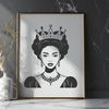 A digital illustration of a royal female figure in traditional attire.