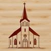 Church Building Clip Art SVG File A stylized illustration of a traditional church building with a steeply pitched roof and tall spire.