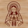 A simple line drawing of the Virgin Mary in a traditional religious style, suitable for various uses.