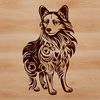 Beautiful Ornate Dog Clip Art Design A standing Shetland sheepdog with ornate details, suitable for various designs.