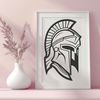 Vector Graphic Helmet Design A warrior wearing a classic Greek-style helmet, depicted in a stylized vector graphic.
