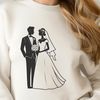 Free Vector Art of a Bride and Groom A digital illustration of a bride and groom standing together at their wedding ceremony, designed as vector art.