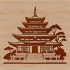 A traditional Buddhist temple architecture with intricate details, suitable for vector art design.