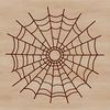 An intricate vector design of a spider web made up of interconnected lines and shapes.
