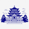 Ornate Architecture SVG Design A detailed, 2D illustration of a traditional Buddhist temple with ornate architecture.