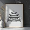 Exquisite Eastern Architecture Buddhist temple exterior with intricately designed architecture, suitable for vector art and commercial use.