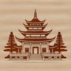 A 2D rendering of a traditional Buddhist temple architecture with intricate details.