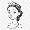 Young Princess Silhouette SVG Art A young female princess character illustrated as a simple line art design, suitable for various applications.