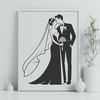 Whimsical Wedding Scene Illustration A digital illustration of a wedding scene featuring a bride and groom surrounded by decorations.