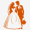 Couple's Special Moment Clip Art A stylized illustration of a wedding scene with a bride and groom standing together, surrounded by floral elements.