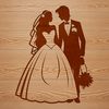 Beautiful Wedding Clip Art SVG Illustration A simple vector illustration of a bride and groom standing together in front of a floral background.