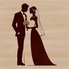 Romantic Wedding Scene Clip Art A couple standing together, holding hands and exchanging vows in a romantic outdoor setting.