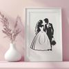 Free Vector Illustration of a Bride and Groom Illustrative wedding scene featuring a bride and groom, created as vector art for commercial or personal projects.