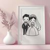 Joyful Wedding Vows A vector illustration of a happy couple exchanging vows at their wedding ceremony.
