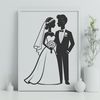 Beautiful Wedding SVG Image File Wedding illustration featuring a bride and groom in a romantic scene.