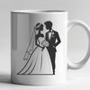 Bride and Groom Vector Graphic A detailed illustration of a bride and groom in a wedding scene, created as a vector graphic.