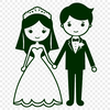 Happy Couple Wedding Illustration A digital illustration of a happy couple getting married, featuring the bride in her wedding dress and the groom by her side.