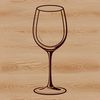 A stylized illustration of a glass filled with red wine on a white background.