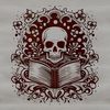 Witchcraft Symbolism Artwork An ornate illustration of witchcraft elements on a dark background featuring a skull motif.
