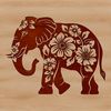 Elegant Floral Elephant Design An adult elephant standing on its hind legs, surrounded by intricate floral patterns in a decorative style.