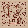 A standing elephant with love hearts on its body, suitable for vector art design.