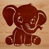 A simple illustration of a cute elephant sitting on its hind legs, suitable for various design applications.