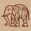 Floral Decorated Elephant Design A large elephant standing on its hind legs, decorated with intricate floral patterns and details.