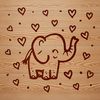 An illustration of a standing elephant with hearts in various places.