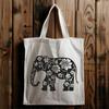 Majestic Floral Elephant Illustration An ornate illustration of a standing elephant surrounded by floral patterns.