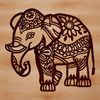 A close-up view of a standing African elephant with intricate details.