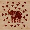 A simple illustration of a standing elephant with love hearts incorporated into its design.